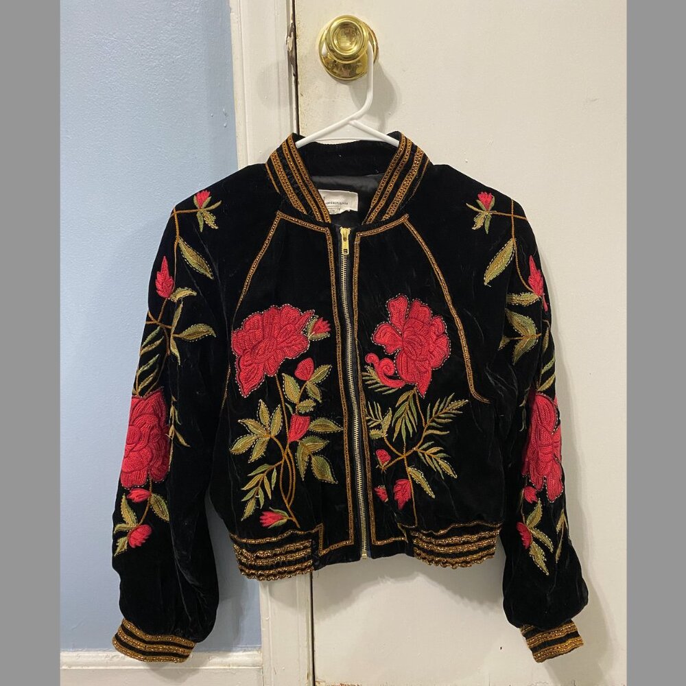 Anthropologie Velvet Embroidered Floral Jacket Like NEW
